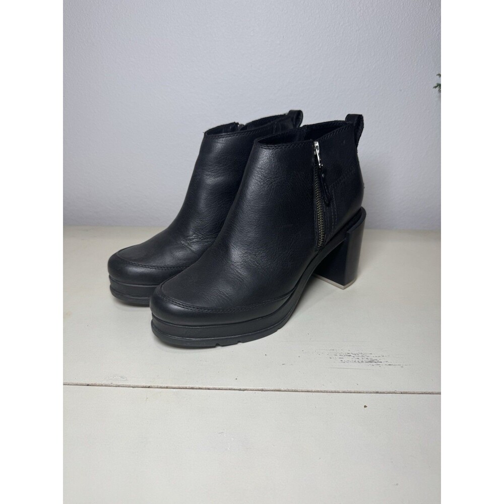 Sorel Blake Leather Zip Booties Platform Stacked Heel 9.5